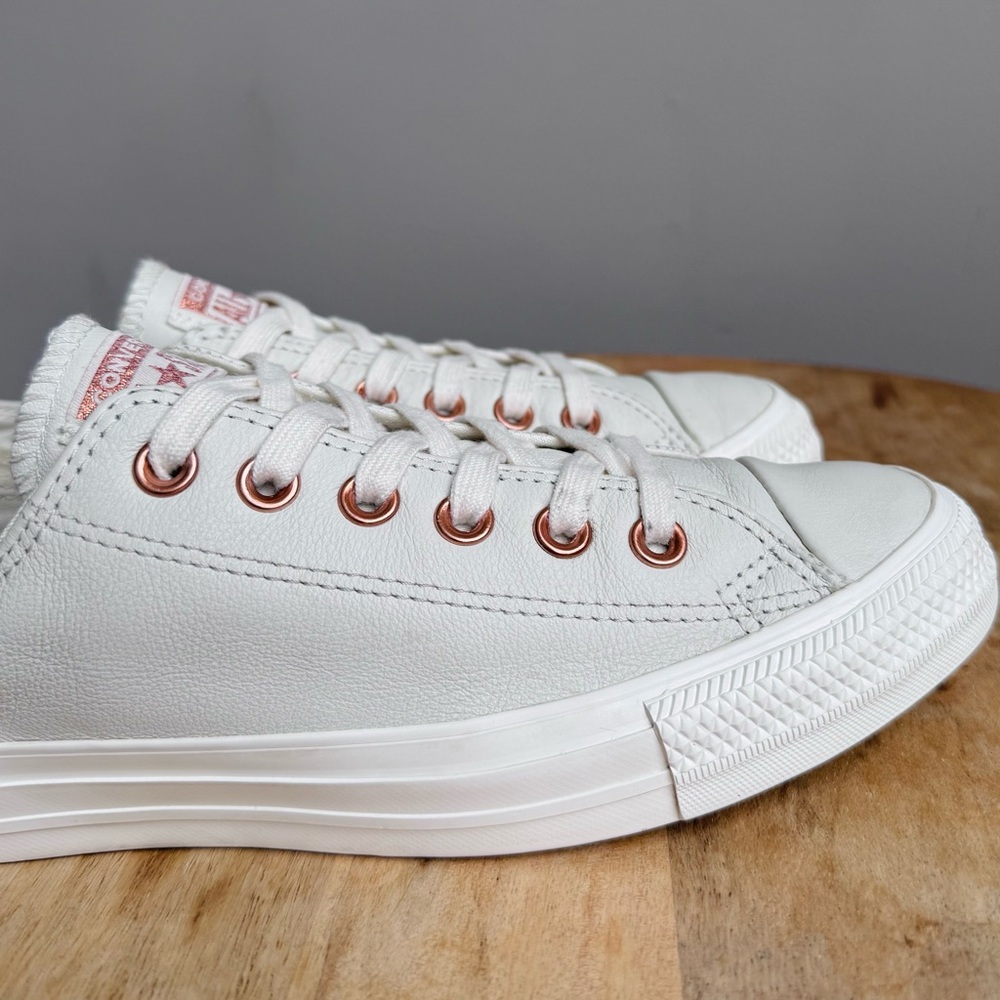 Converse Low Top Sneakers in White with Rose Gold Eyelets - Picture 6 of 14